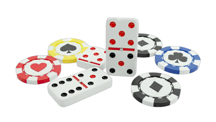 Casino Chips and Dominoes on White Background