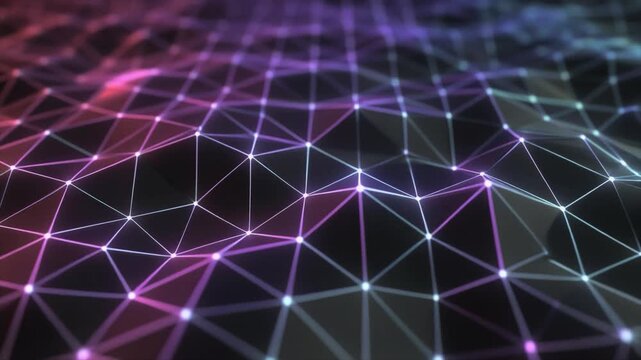 Colorful Network Grid with Interconnected Nodes and Lines on Dark Background Abstract Data image photo