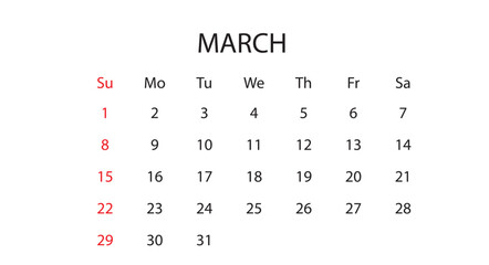 March 2026 Monthly Calendar Vector Template (Spring Season Planner, Professional Business Schedule Layout)