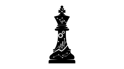 Fototapeta premium Black chess king piece with technology and data graphics inside.