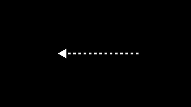 Dash arrow animation on a black background, 4k video