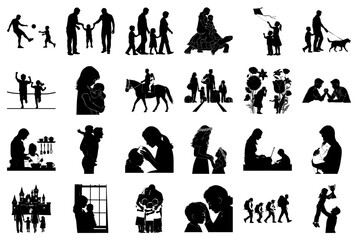 Family activities and milestones silhouette collection Keywords: family, children, silhouette