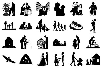 Family and life moments silhouette collection Keywords: family, children, silhouette, people