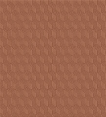 A seamless repeating pattern of three-dimensional cubes on a light brown fabric texture isolated on transparent background