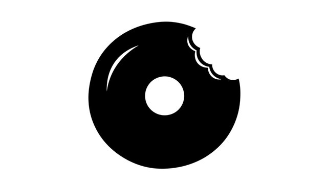 Black donut with a bite taken out of it isolated on white.