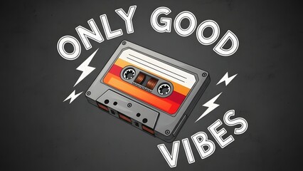 An illustration of a retro cassette tape featuring the quote 'only good vibes'