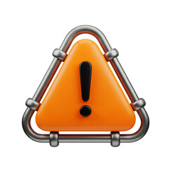 3D Warning Sign with Exclamation Mark and Metallic Frame on transparent background