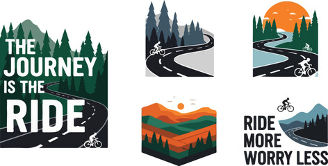 Collection of cycling and nature themed illustrations with inspirational quotes.