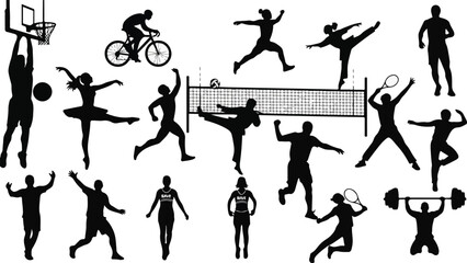 Diverse Silhouettes of Athletes Engaged in Various Sports Activities. © unikhan