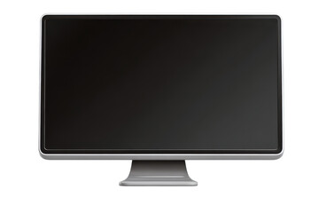 Fototapeta premium Modern computer monitor with a blank black screen isolated on transparent background. Modern sleek computer monitor display with blank screen isolated on white background.