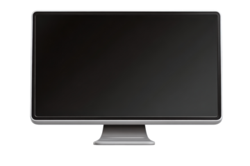 Modern computer monitor with a blank black screen isolated on transparent background. Modern sleek computer monitor display with blank screen isolated on white background.