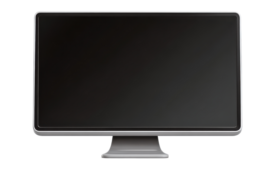 Modern computer monitor with a blank black screen isolated on transparent background. Modern sleek computer monitor display with blank screen isolated on white background. - Powered by Adobe