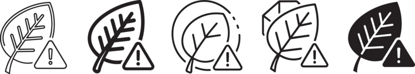 Fototapeta premium Environmental Warning Icon Set Featuring Plant Leaf with Caution Triangle for Pesticide Awareness Chemical Pollution and Nature Protection Concept