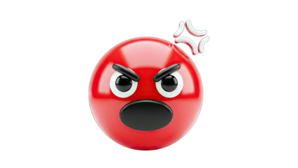 Angry Red Emoji with Steam - Isolated on White