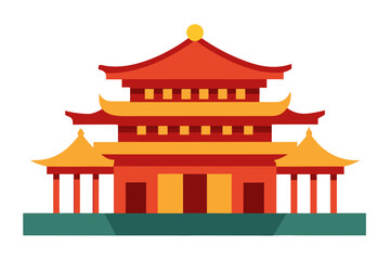 Ancient Traditional Shuyuan School Building Illustration, Classic Chinese Architecture and Historical Education Theme