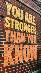Obraz premium You are stronger than you know: a powerful quote painted on a textured brick wall