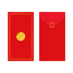 Luxury Chinese red envelope for lunar new year.Minimalist red packet for money and coin pocket. Hongbao, Angpao clipart vector graphic icon isolated on white background.