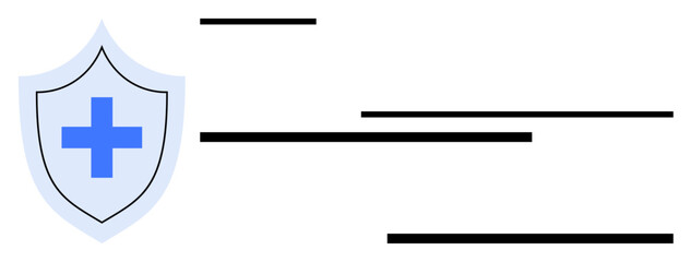 Shield with blue medical cross signifies healthcare, protection, safety, or medical insurance. Ideal for healthcare, insurance, safety, security medical services trust and protection. Clean