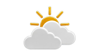 3D Rendered Weather Icon: Sun and Clouds on White