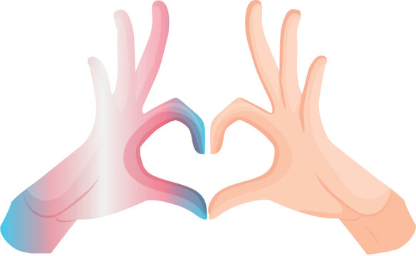 icon of hands folded in a gesture of love where one hand is in the colors of transgender pride, as a symbol of love, equality and self-expression