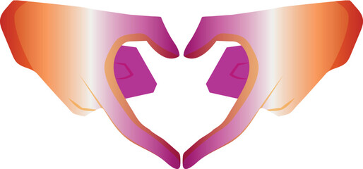 icon of hands with fingers folded into a heart shape with hands in the colors of lesbian pride, as a symbol of love, equality and self-expression