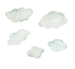 Obraz premium Hand drawn watercolor clouds in various shapes and sizes