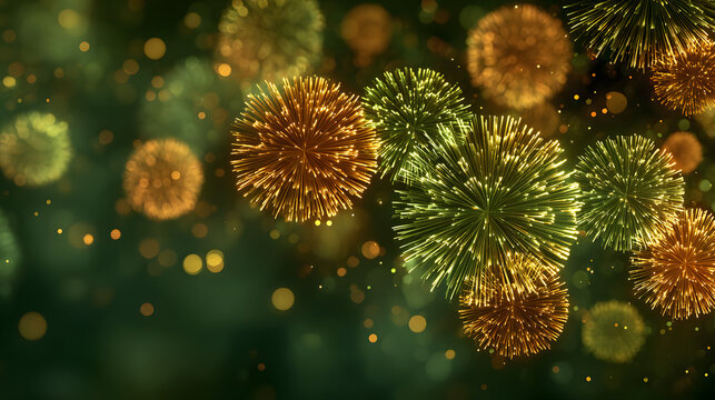 silvester sylvester 2026 new year new years eve party background banner panorama illustration abstract gold firework fireworks on dark green texture with bokeh lights 2026