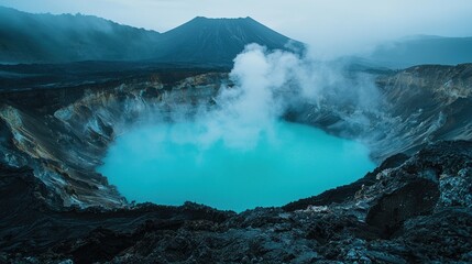 Volcanic crater lake landscape scene