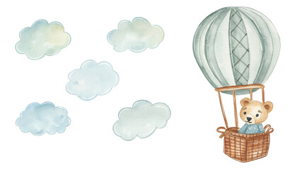 Bear in a hot air balloon with scarf and aviator goggles © NATALIA