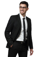 Young businessman walking, making step, wearing formal black suit