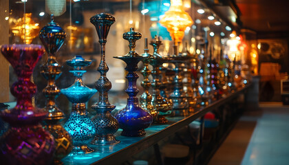 Shisha bar with many shishas.