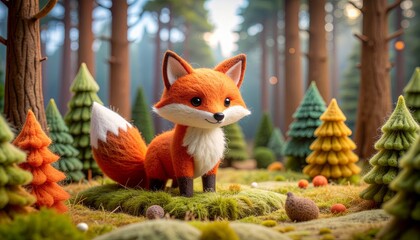 Fototapeta premium Whimsy Fox in Felted Forest