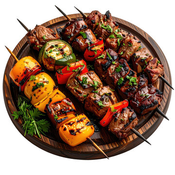 Close-up of a parrillada showcasing the juicy grilled meats and chorizos from a traditional argentine barbecue isolated on white background