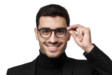 Creative director or fashion designer holding his glasses with one hand