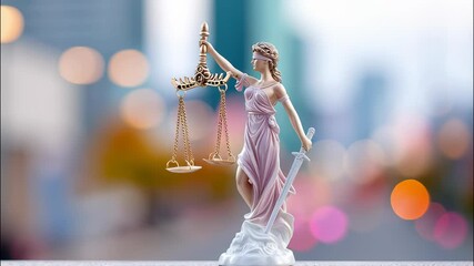 Lady justice representing legal system, upholding fairness and balance, jurisprudence law, symbolizing and ethics, video 4k