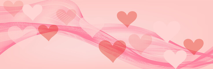 Hearts border in wave shape. Pink hearts border. Heart in the wave shape vector. Valentine's Day element decoration. Love concept. Flying pink hearts confetti.