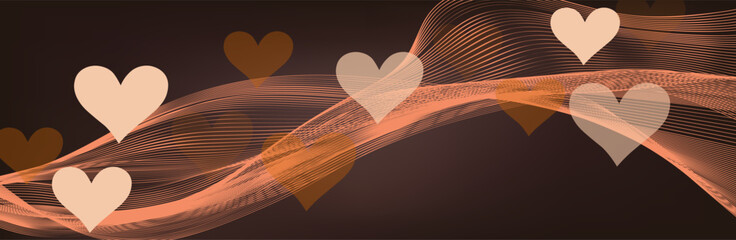 Hearts border in wave shape. Pink hearts border. Heart in the wave shape vector. Valentine's Day element decoration. Love concept. Flying pink hearts confetti.