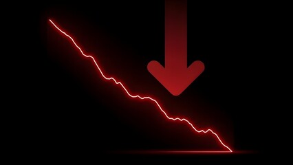 Bear Market Financial Graph: Red Declining Stock Market Line with Downward Arrow