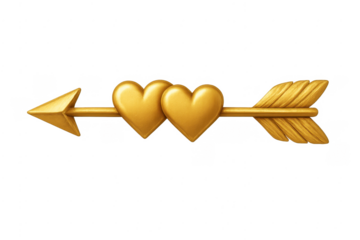 Golden arrow with two hearts showing love romance