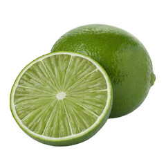 Fresh Whole Lime and Half Sliced Green Lime Isolated on White Background