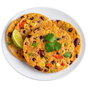 Hearty tacu tacu a versatile peruvian staple that is pan-fried until crispy presented isolated on white background for menus