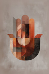 Abstract Hamsa Hand in Earth Tones with Geometric Shapes