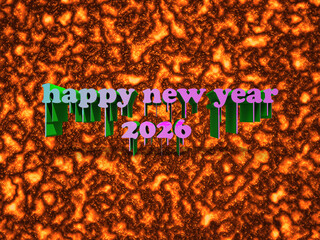 New Year 2026 greeting card and background with the best colorful fire-lit wall image.