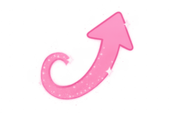 Pink glitter curved arrow pointing up with sparkles