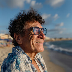 Relaxed Senior Man Smiling at the Beach on a Sunny Day