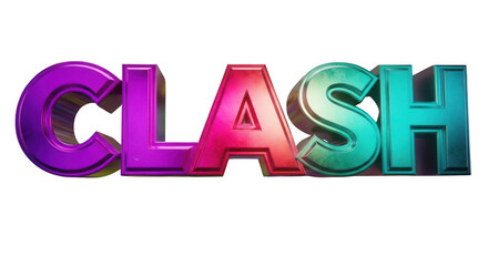 Colorful 3d rendered text clash with vibrant gradient letters isolated on transparent background