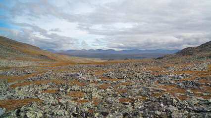 Obraz premium Beautiful mountain summer autumn landscape in the Polar Urals