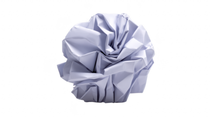Crumpled paper ball isolated transparency background closeup waste recycling creativity frustration office discarded texture concept idea stress messy stationary unused brainstorming problem
