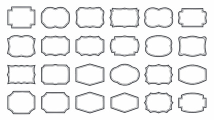 Obraz premium Collection of various blank decorative frames in minimalist black outline on white background for graphic design