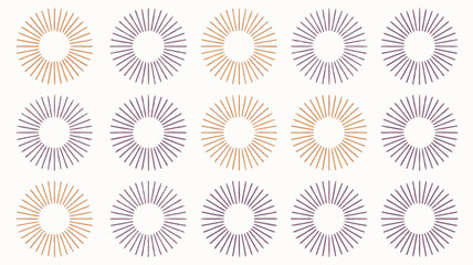 Sunburst Icons in Pastel Colors with Radial Lines on White Background for Graphic Design
